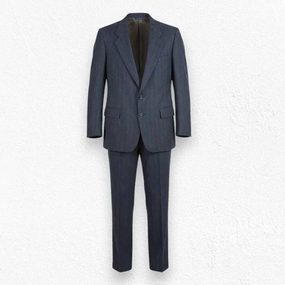 Vintage 80s Geoffrey Beene Gray Wool Pinstripe Suit USA Made Blazer Set Size 40R